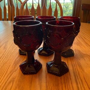 Set of 5 Small Vintage Avon Cape Cod Ruby Red Goblets